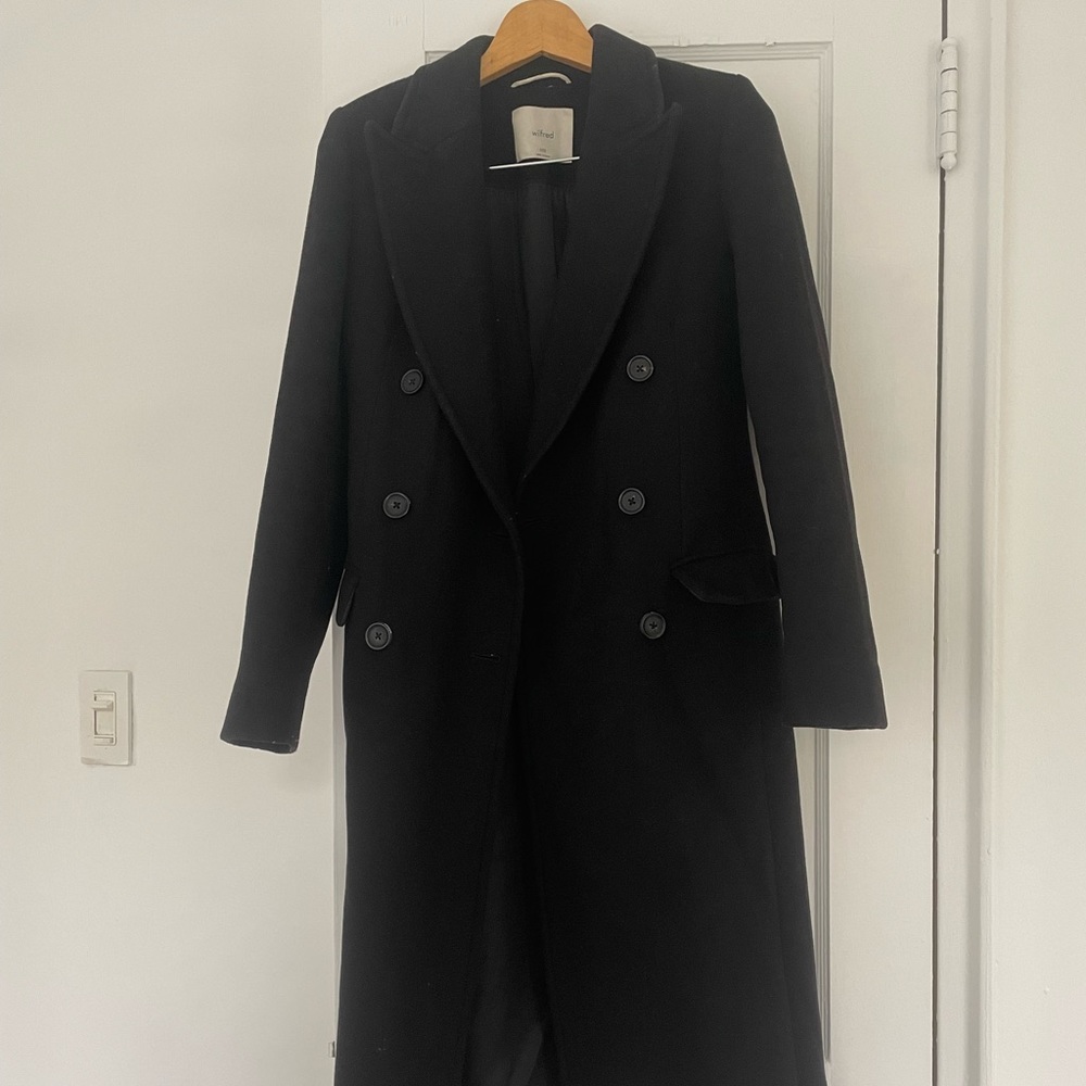 Black long aritzia double breasted wool coat